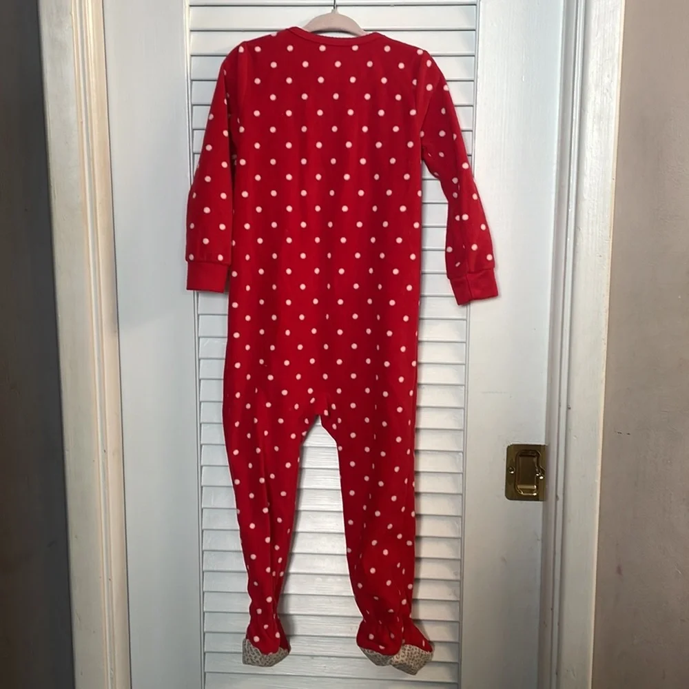Carters Christmas Reindeer Fleece Footie Pjs w/Polka Dots.Size 2T Like New